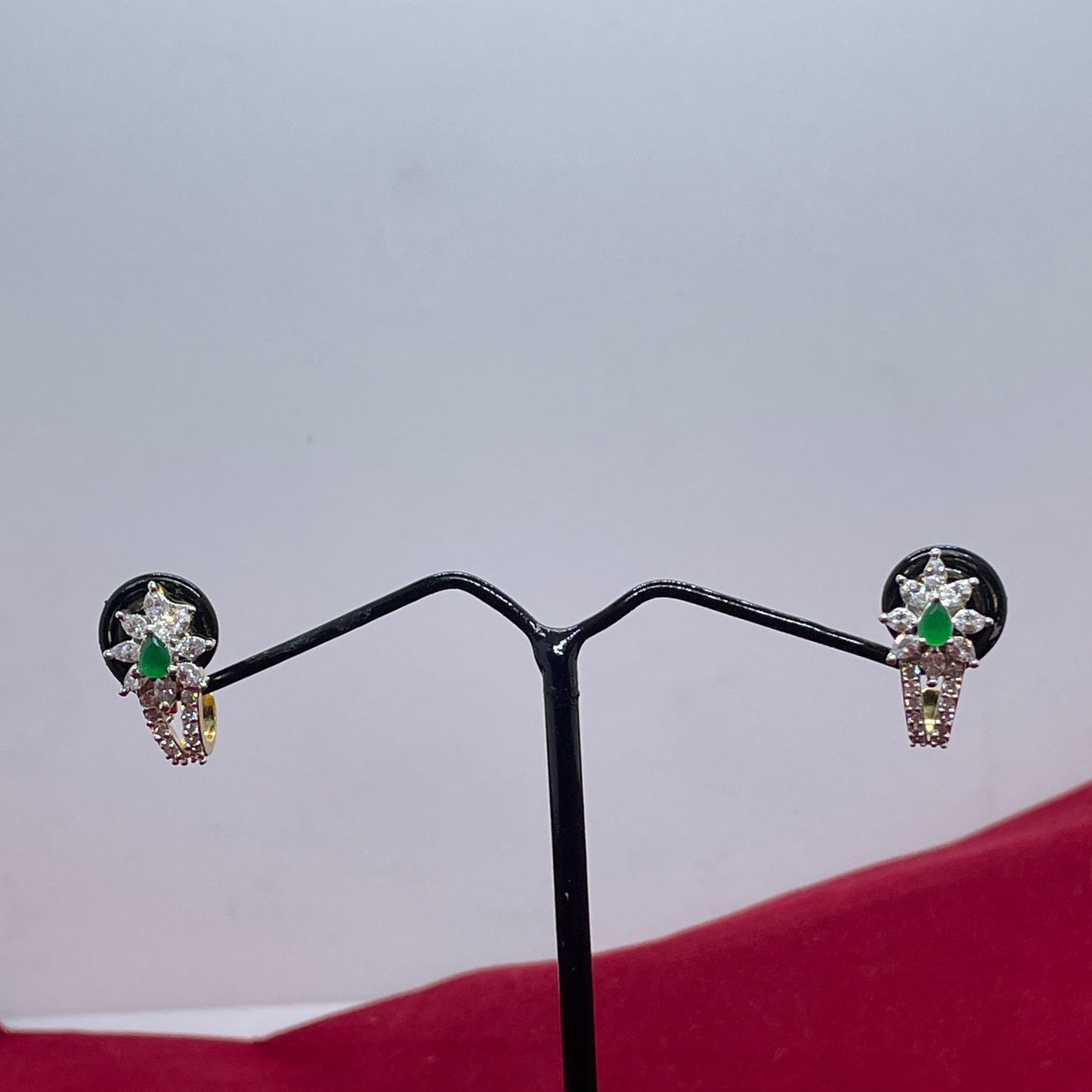92.5 Silver Gold Plated Green Emerald J Studs