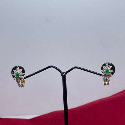 92.5 Silver Gold Plated Green Emerald J Studs