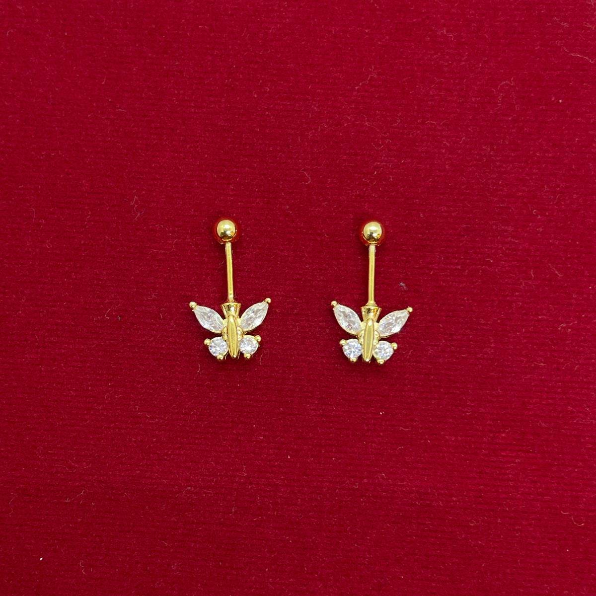 92.5 Silver Gold Plated Tiny Butterfly Bugadi - Pair
