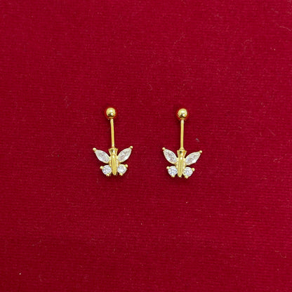 92.5 Silver Gold Plated Tiny Butterfly Bugadi - Pair