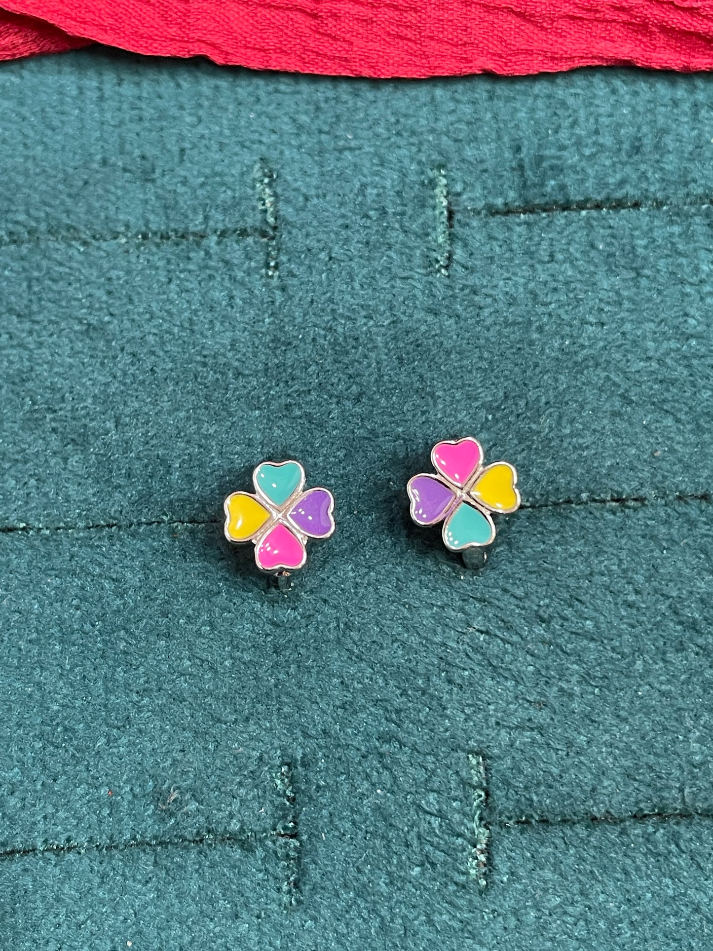 925 Silver Colourful Clover Hoops