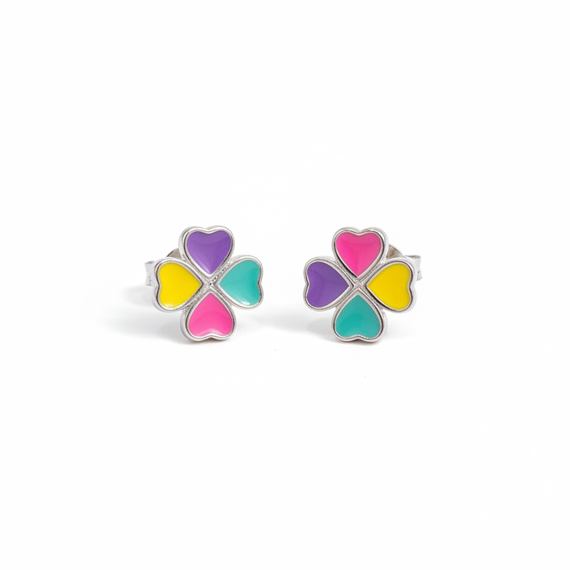 925 Silver Colourful Clover Hoops