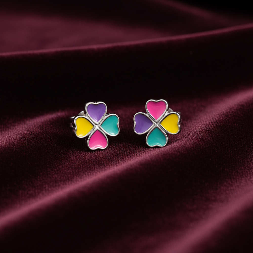 925 Silver Colourful Clover Hoops