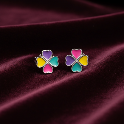 925 Silver Colourful Clover Hoops