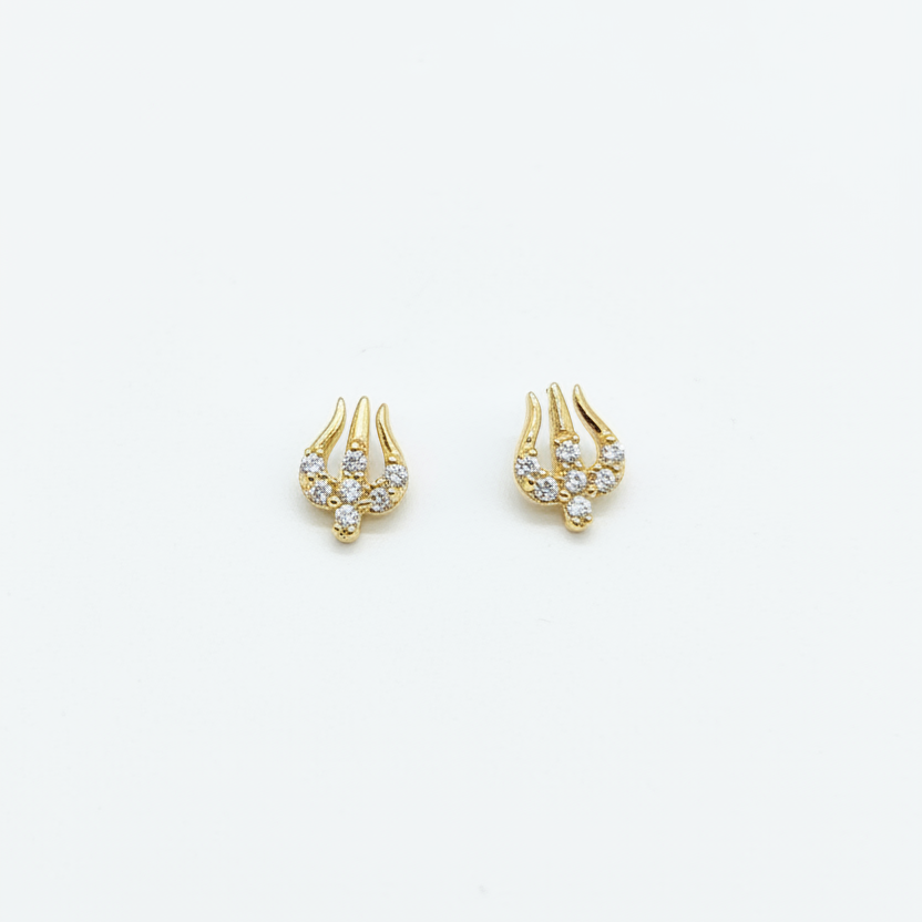 925 Silver Gold Plated Trishul Studs