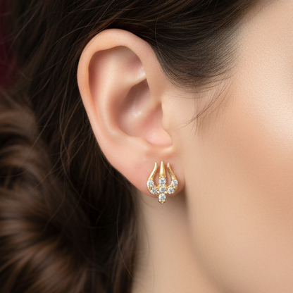 925 Silver Gold Plated Trishul Studs