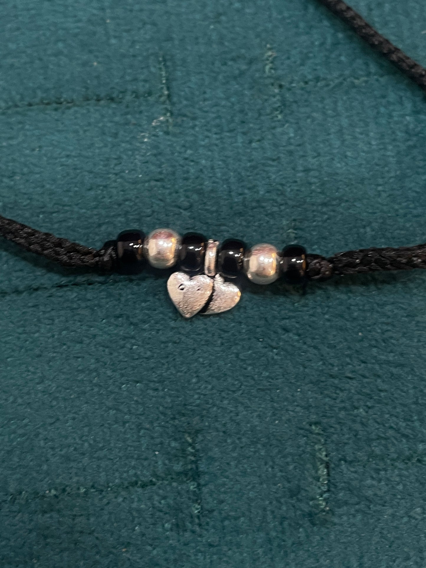 92.5 Silver Thread Anklet with Double Heart Charm - single pc