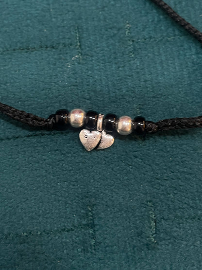 92.5 Silver Thread Anklet with Double Heart Charm - single pc