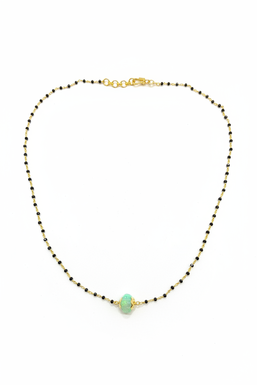 925 Silver Gold Plated Black beads with pumpkin bead - 17 inch