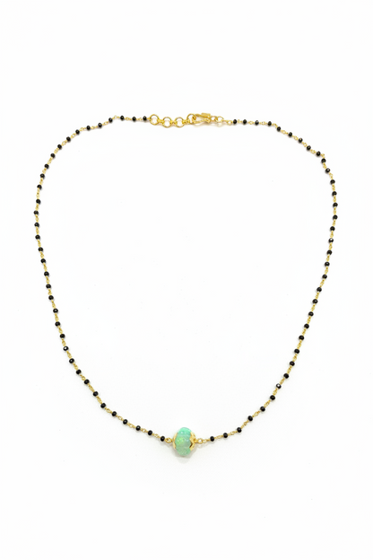925 Silver Gold Plated Black beads with pumpkin bead - 17 inch