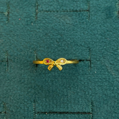 92.5 Silver Gold Plated Pink & White CZ Bow Ring for Women