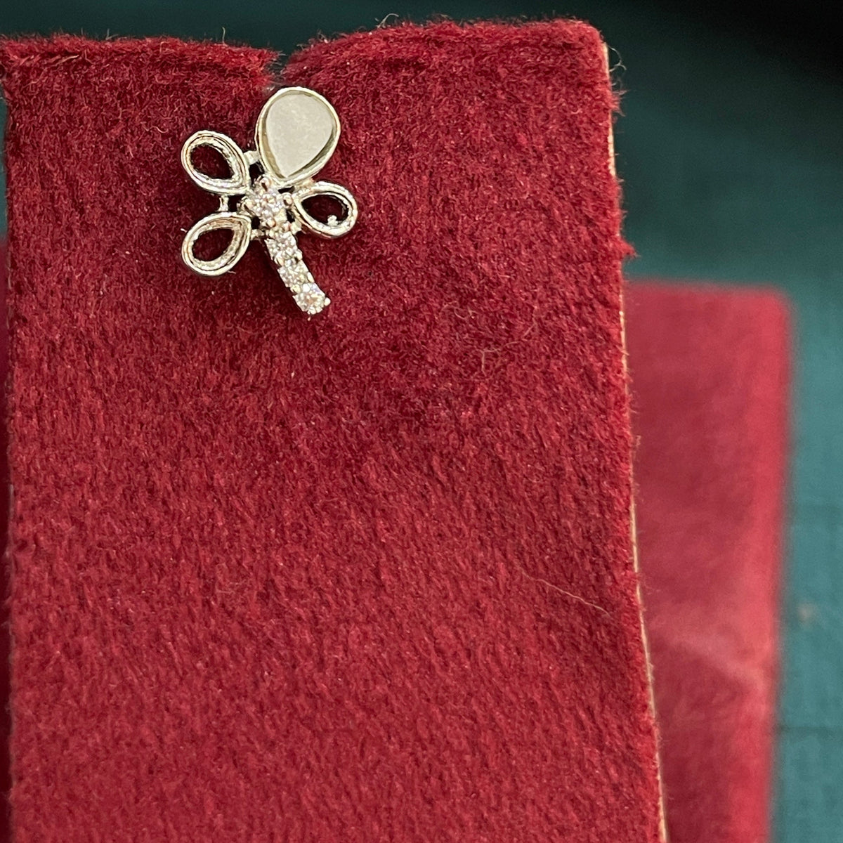 92.5 Sterling Silver MOP & CZ Dragonfly Stud Earrings for Women pair