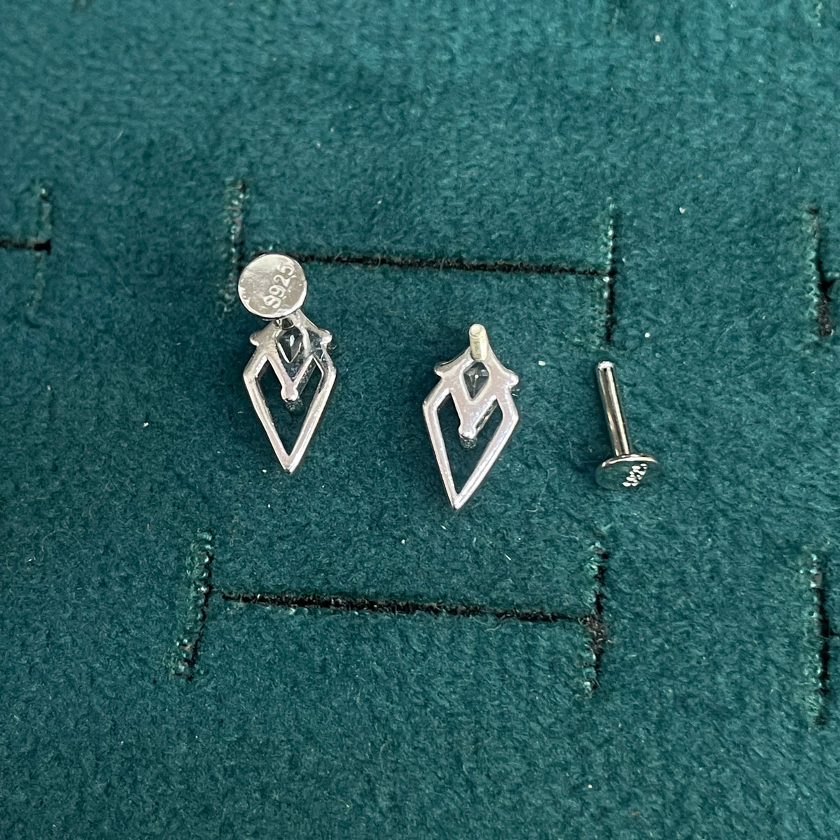92.5 Silver Clear Stone Kite Studs Pair