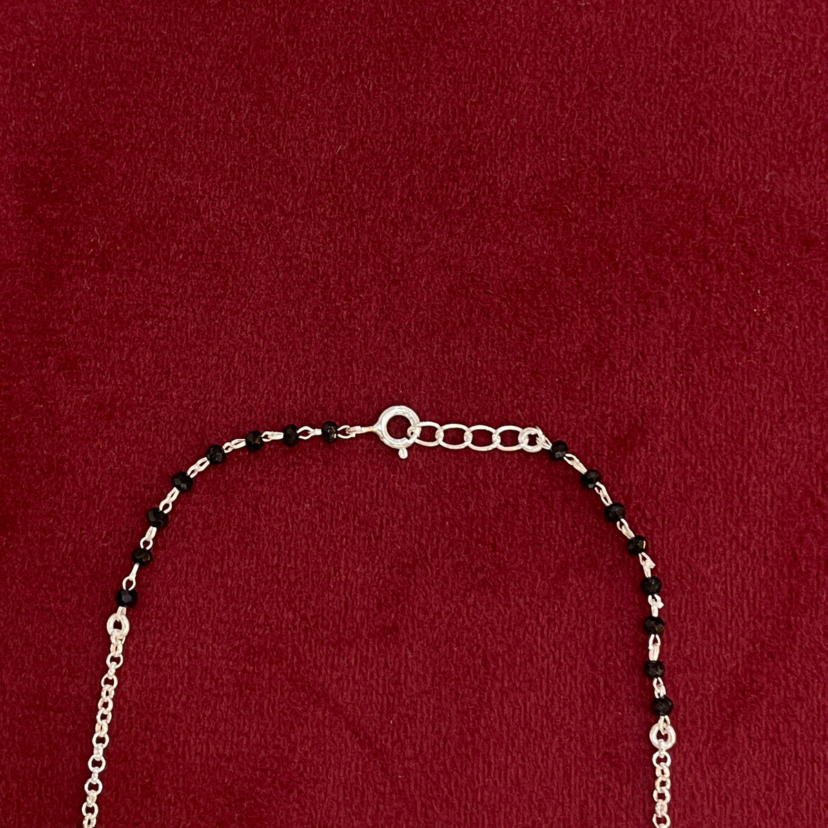 92.5 Silver Black Bead Strawberry Charm Anklet - Single Pc