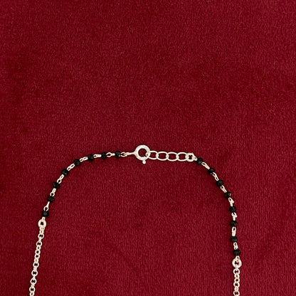 92.5 Silver Black Bead Strawberry Charm Anklet - Single Pc