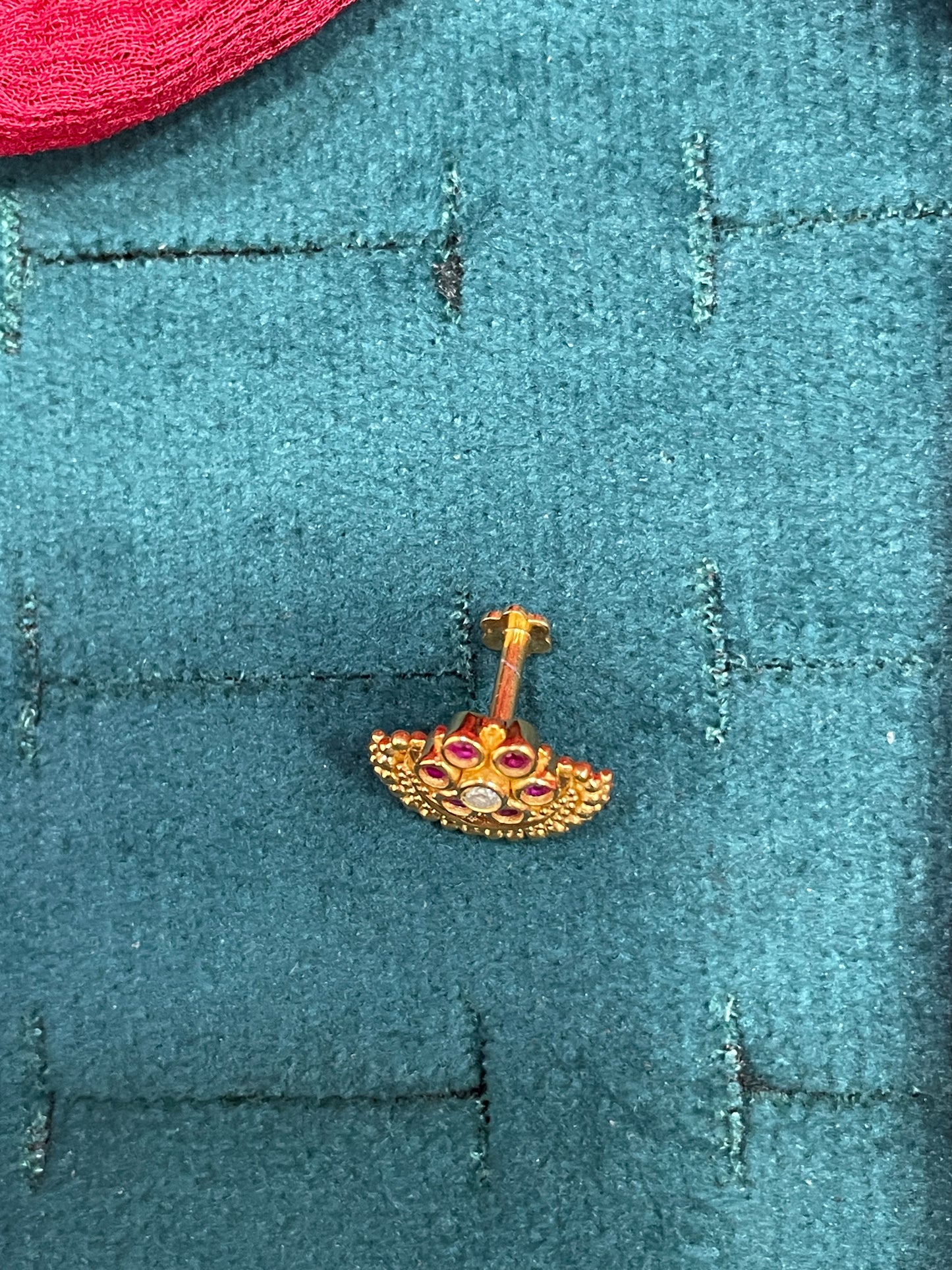 925 Silver Gold Plated Ruby Flower Temple Nosepin