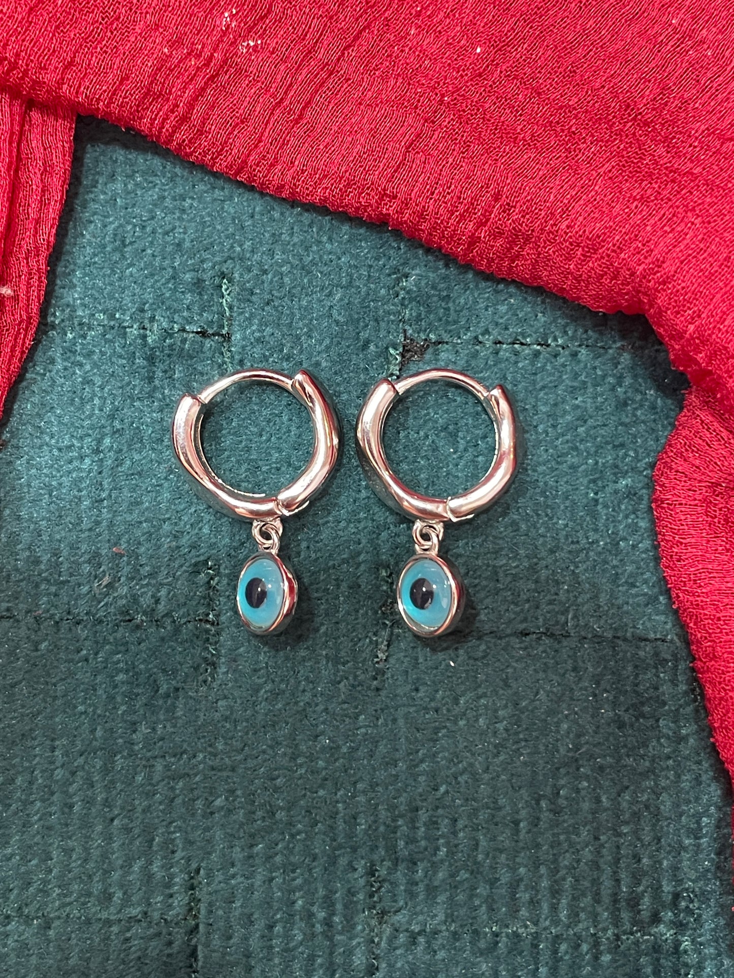 92.5 silver classy minimal plain evil eye bali earrings