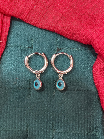 92.5 silver classy minimal plain evil eye bali earrings