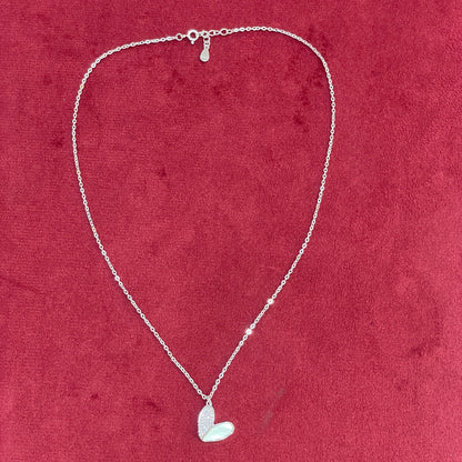 92.5 Silver MOP & Pave CZ Split Heart Pendant Necklace for Women