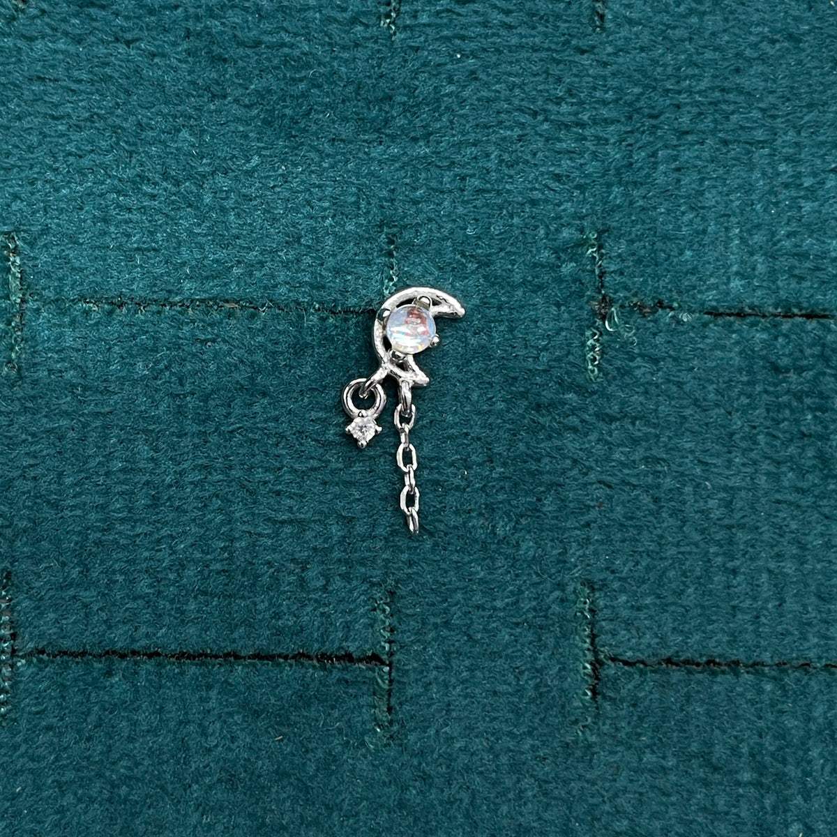 92.5 Sterling Silver Opal & Crescent Moon Stud with Double White CZ Chain Tassel Drop Earrings for Women