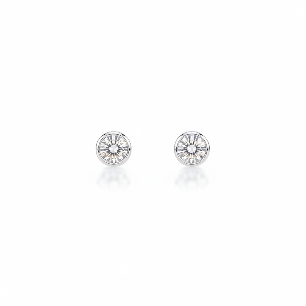 92.5 Silver Round Stone Studs Pair