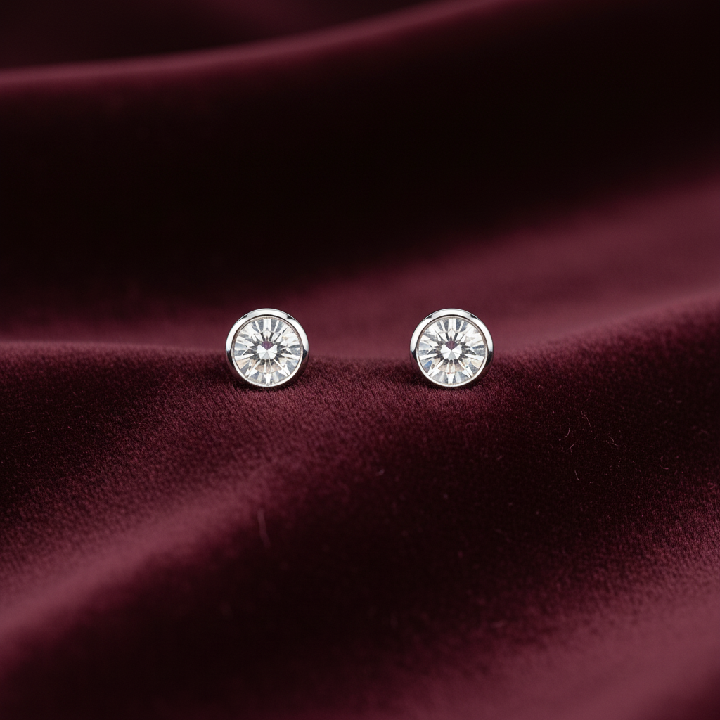 92.5 Silver Round Stone Studs Pair