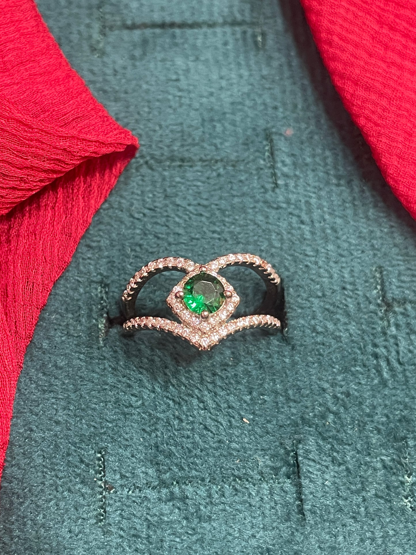 92.5 Silver Green Stone Ring for Women Size 14 | Stylish Classy Design | Elegant Statement Jewellery