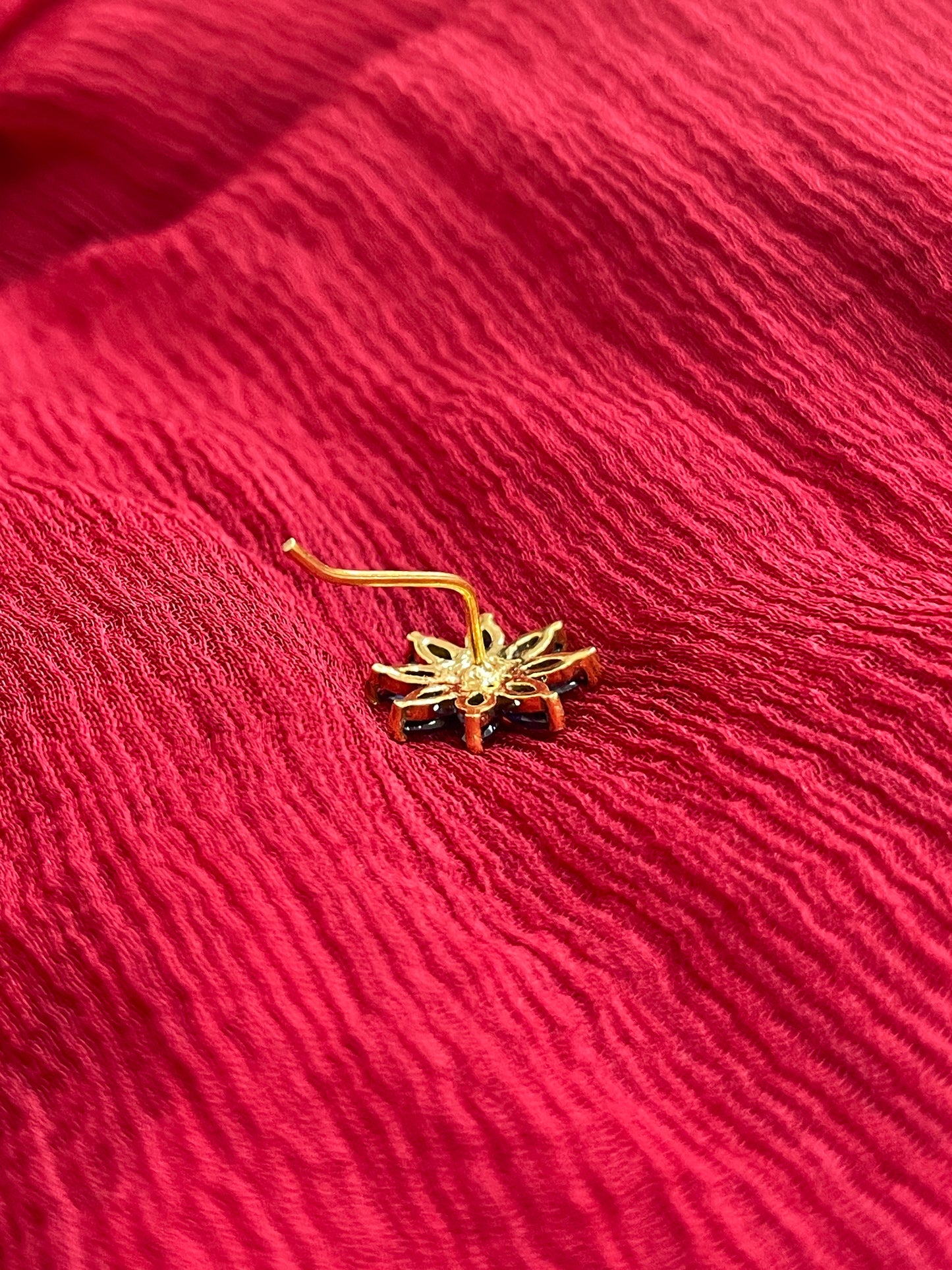 92.5 Silver Gold Plated Blue Flower Nose Pin for Women | Stylish Floral Design | Elegant Jewellery