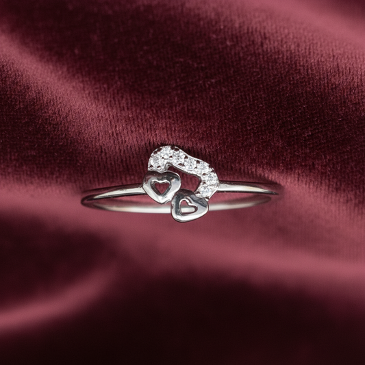 92.5 Sterling Silver Double Open Heart Finger Ring