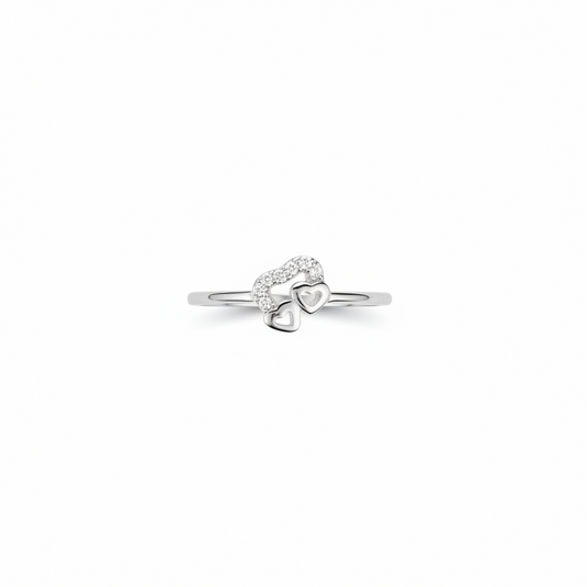92.5 Sterling Silver Double Open Heart Finger Ring