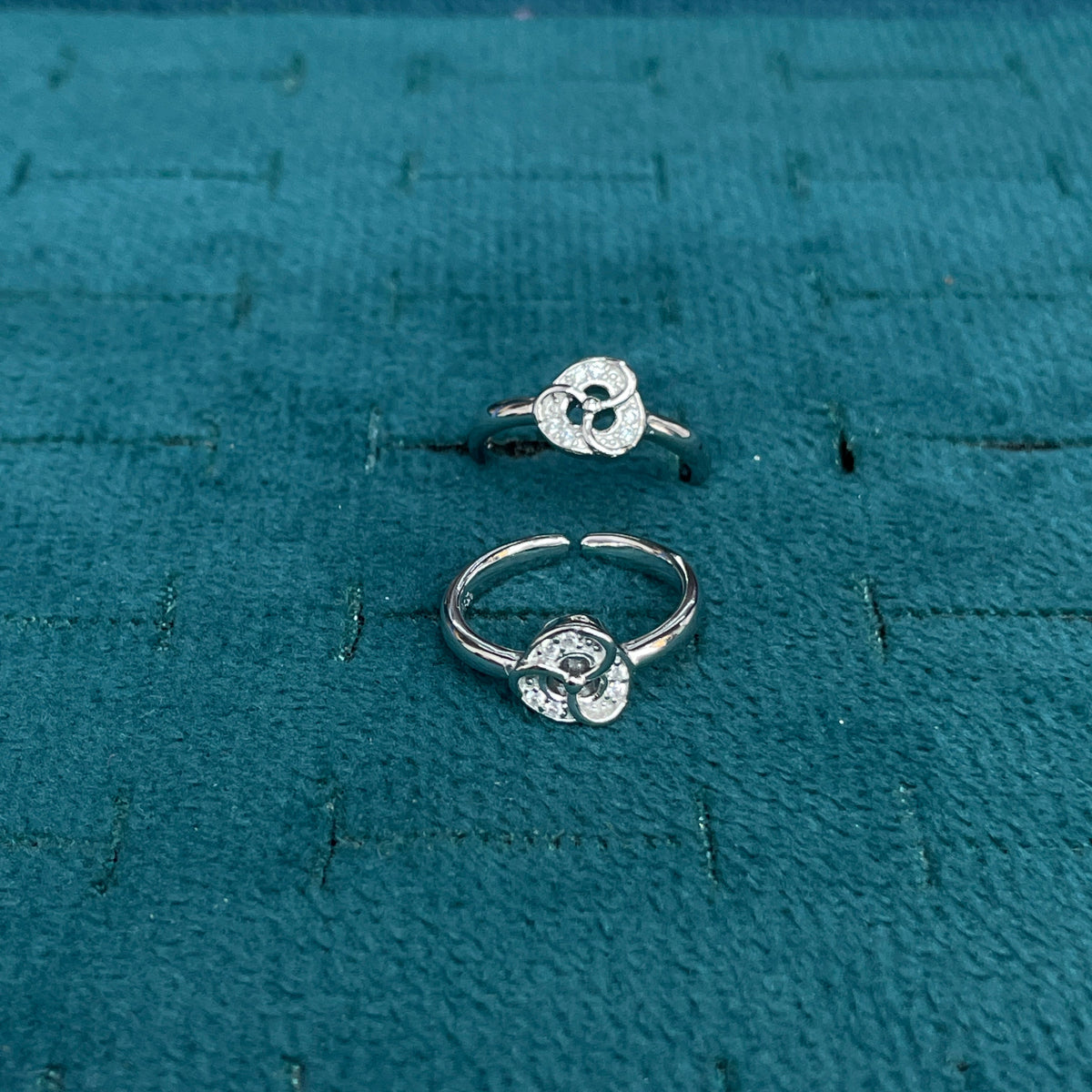 92.5 Sterling Silver CZ Triple Swirl Open Toe Rings for Women — Pair