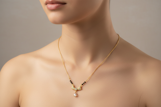 92.5 Silver Gold Plated Minimal Pendant Black Bead Chain for Women 19.5 Inches | Elegant Simple Design | Stylish Jewellery