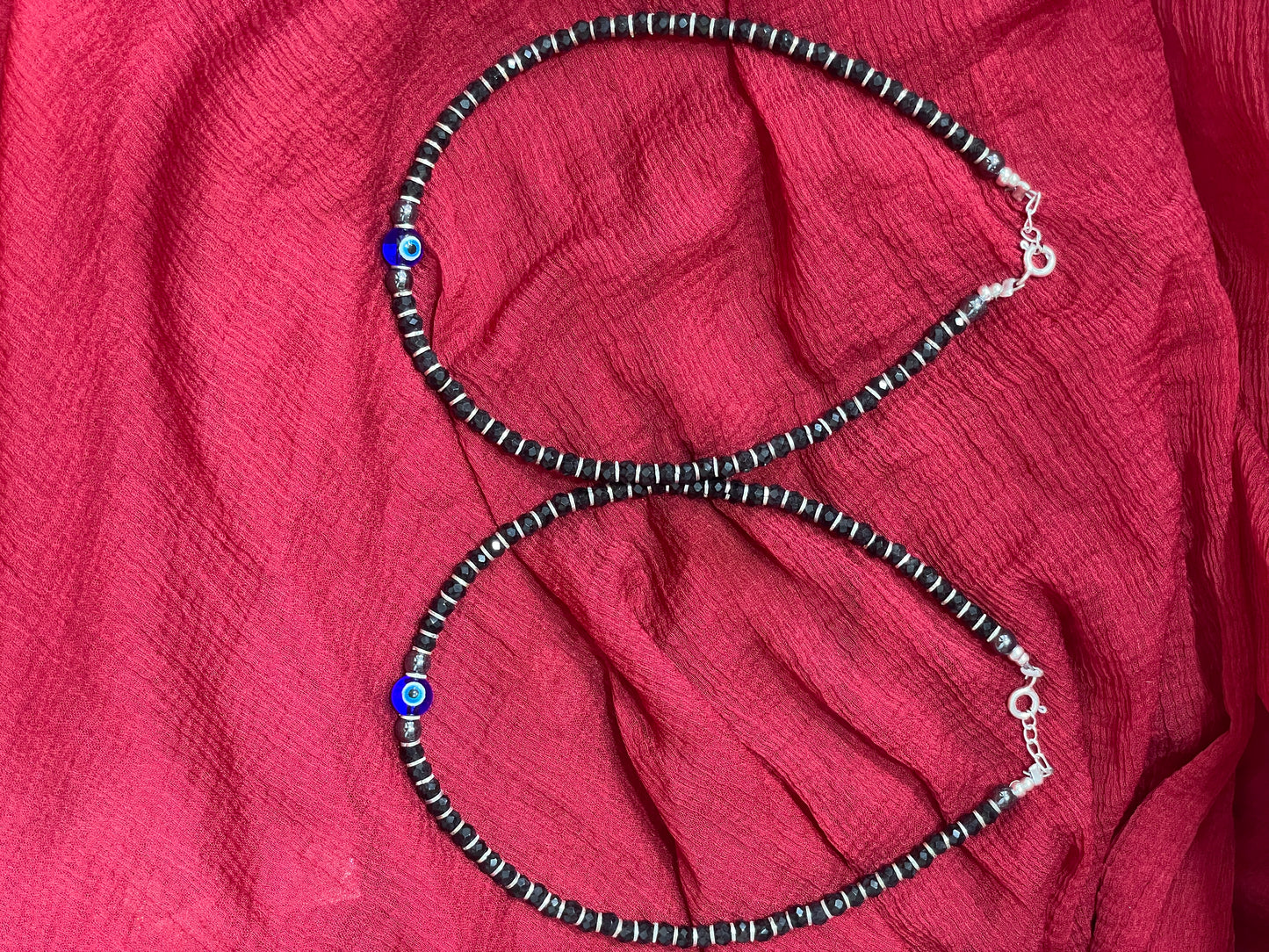92.5 Silver Black Beads Evil Eye Anklet (Single Piece) | Stylish Protective Design | Jewellery