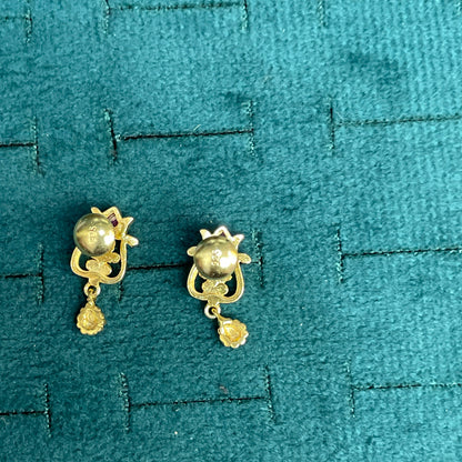 92.5 Silver Gold Plated Earrings for Women | Classy Temple Style with Ruby Stone Drop pair