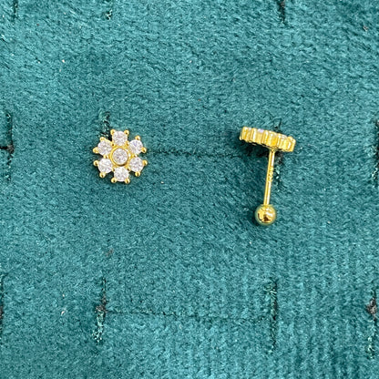 925 Silver Gold Finish Floral Cluster Stud Earrings | CZ Earrings with Ball Screw Back