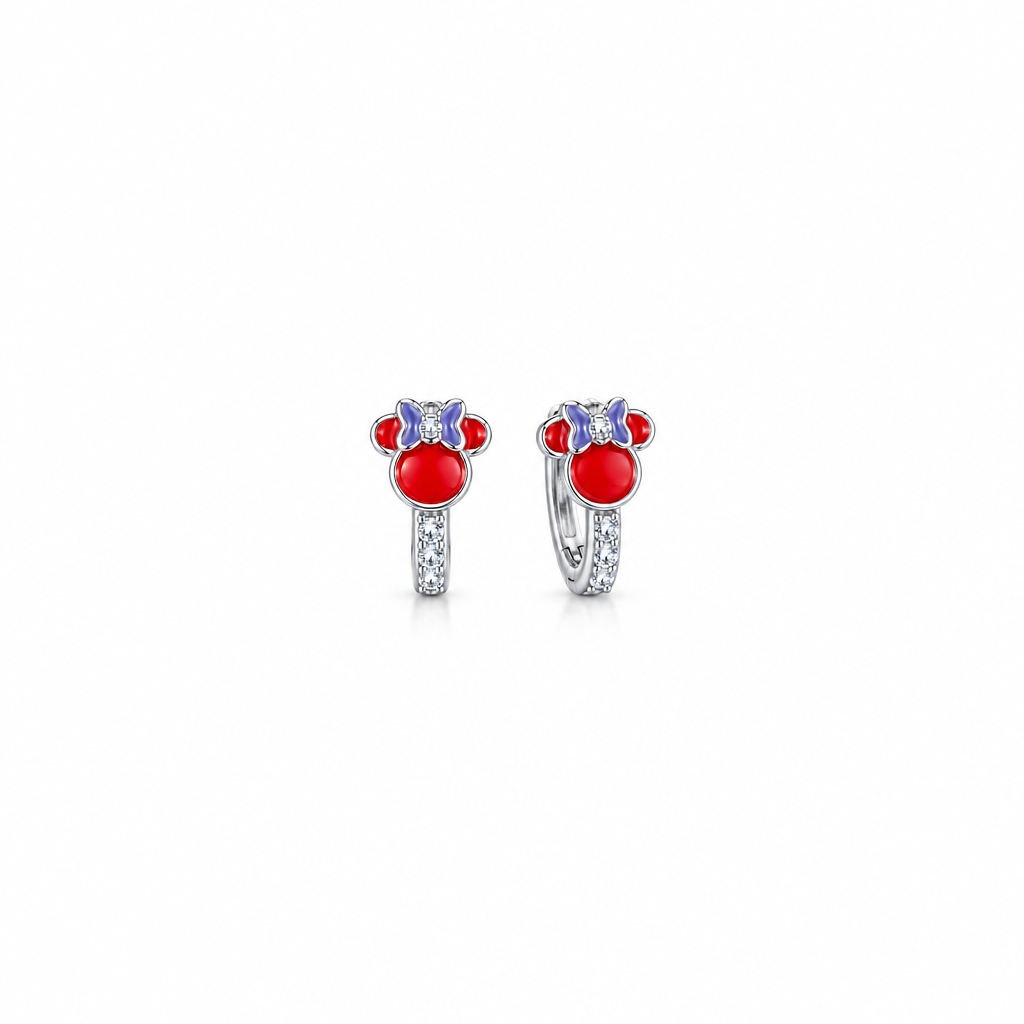 92.5 Silver Enamel Cartoon Mouse Huggie Hoop Earrings for Girls
