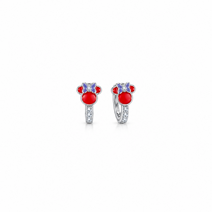 92.5 Silver Enamel Cartoon Mouse Huggie Hoop Earrings for Girls