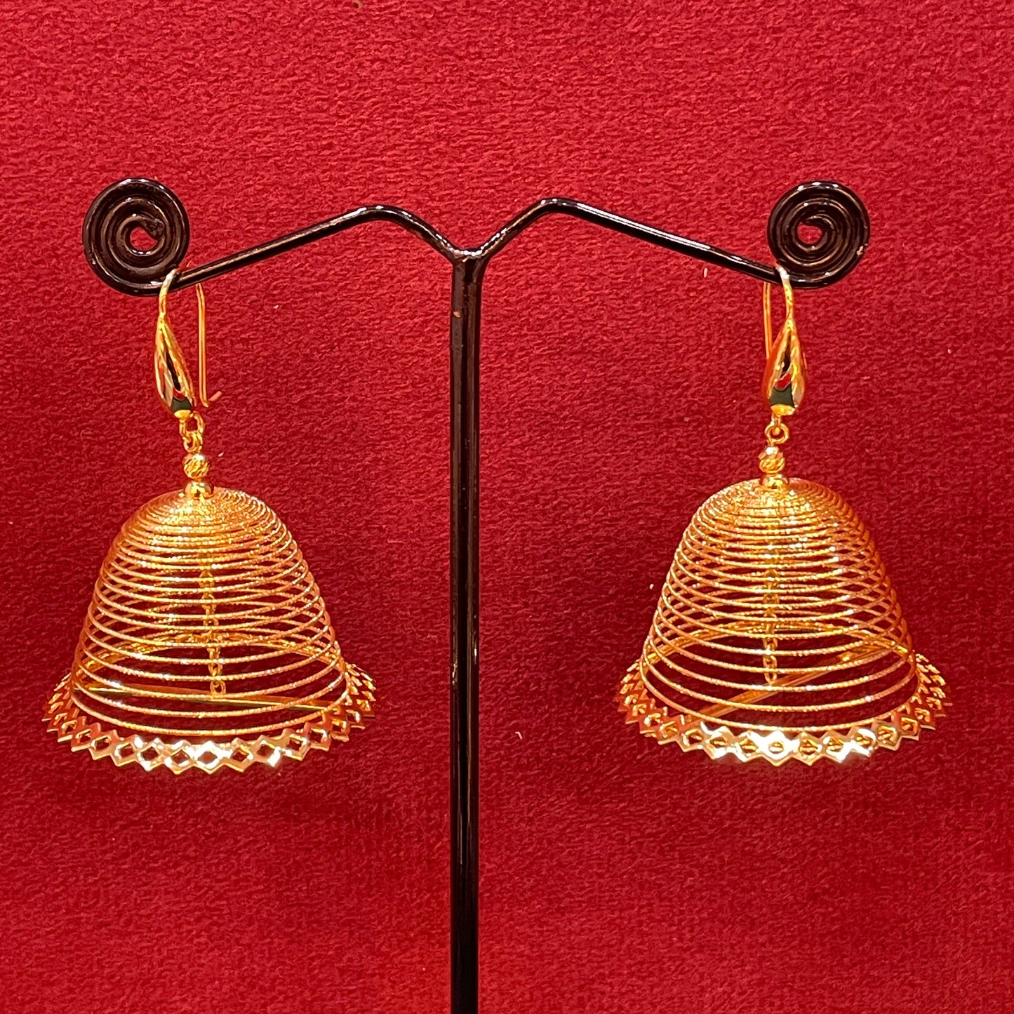 925 Silver Gold Plated Spiral Jhumka Earrings for Women | Diamond Cut Scalloped Base