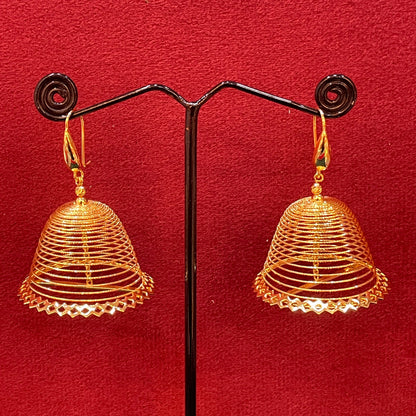 925 Silver Gold Plated Spiral Jhumka Earrings for Women | Diamond Cut Scalloped Base