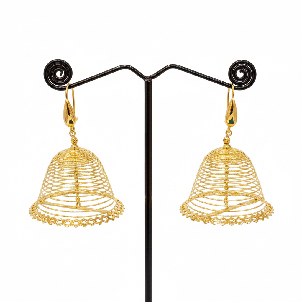 925 Silver Gold Plated Spiral Jhumka Earrings for Women | Diamond Cut Scalloped Base