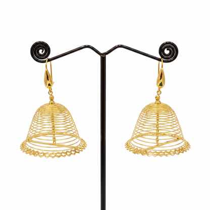 925 Silver Gold Plated Spiral Jhumka Earrings for Women | Diamond Cut Scalloped Base