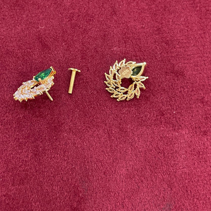 92.5 Sterling Silver Gold Plated Emerald Green Teardrop & Marquise CZ Wreath Stud Earrings for Women