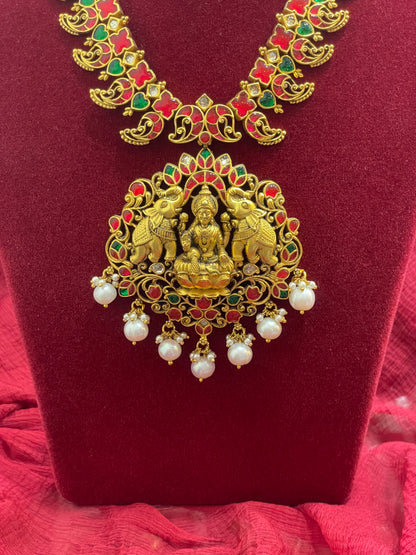 Silver traditional Lakshmi devi necklace gold plated