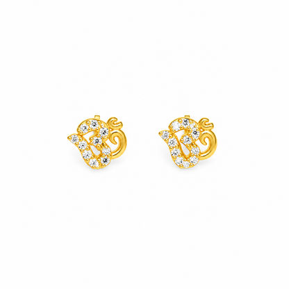 92.5 Silver Gold Plated White CZ Om Stud Earrings for Women