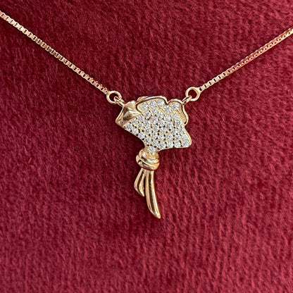 92.5 Silver Rose Gold Plated Pave CZ Flower Bouquet Pendant Necklace for Women