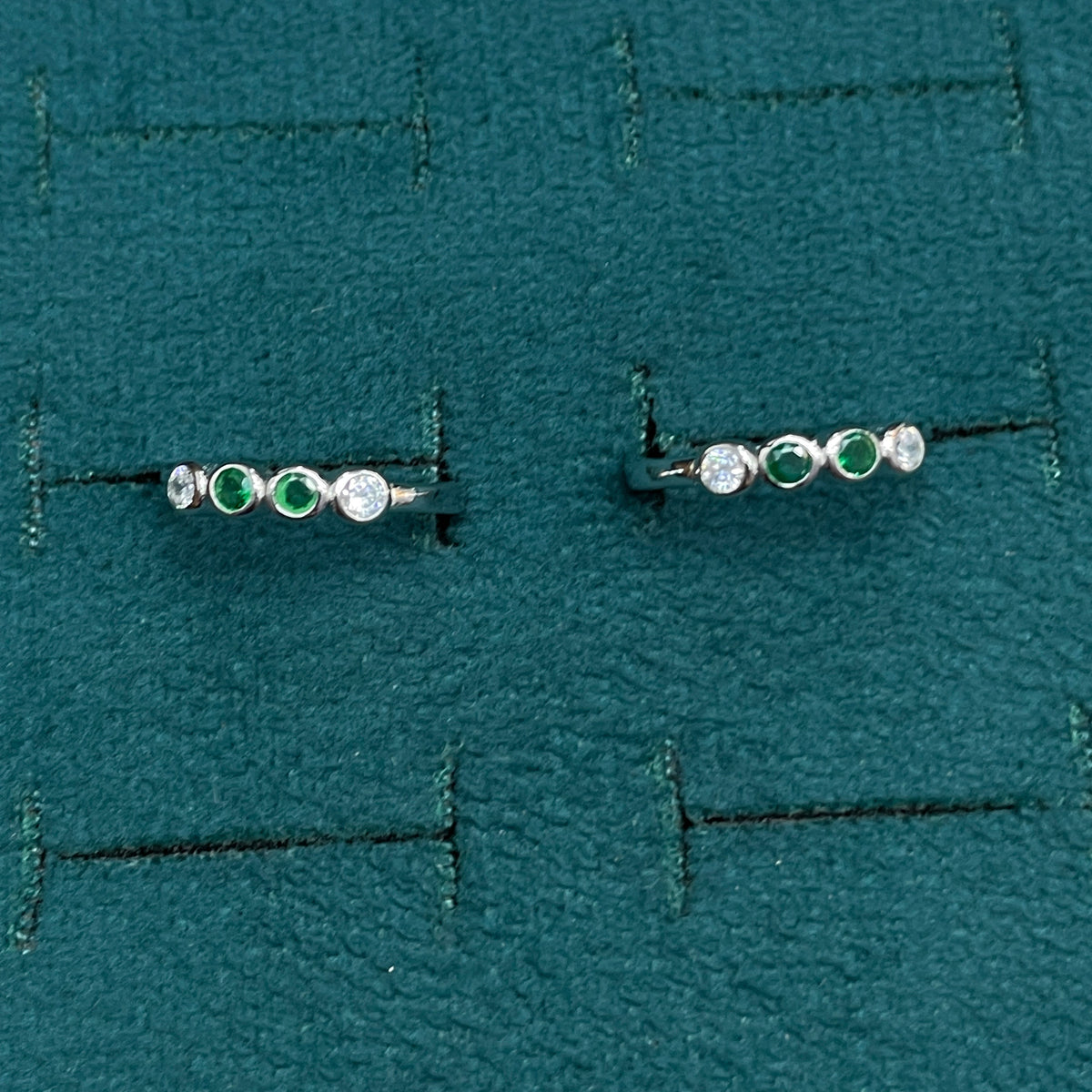 92.5 Sterling Silver Emerald Green & White CZ Four Stone Bezel Open Toe Rings for Women — Pair