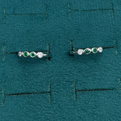 92.5 Sterling Silver Emerald Green & White CZ Four Stone Bezel Open Toe Rings for Women — Pair