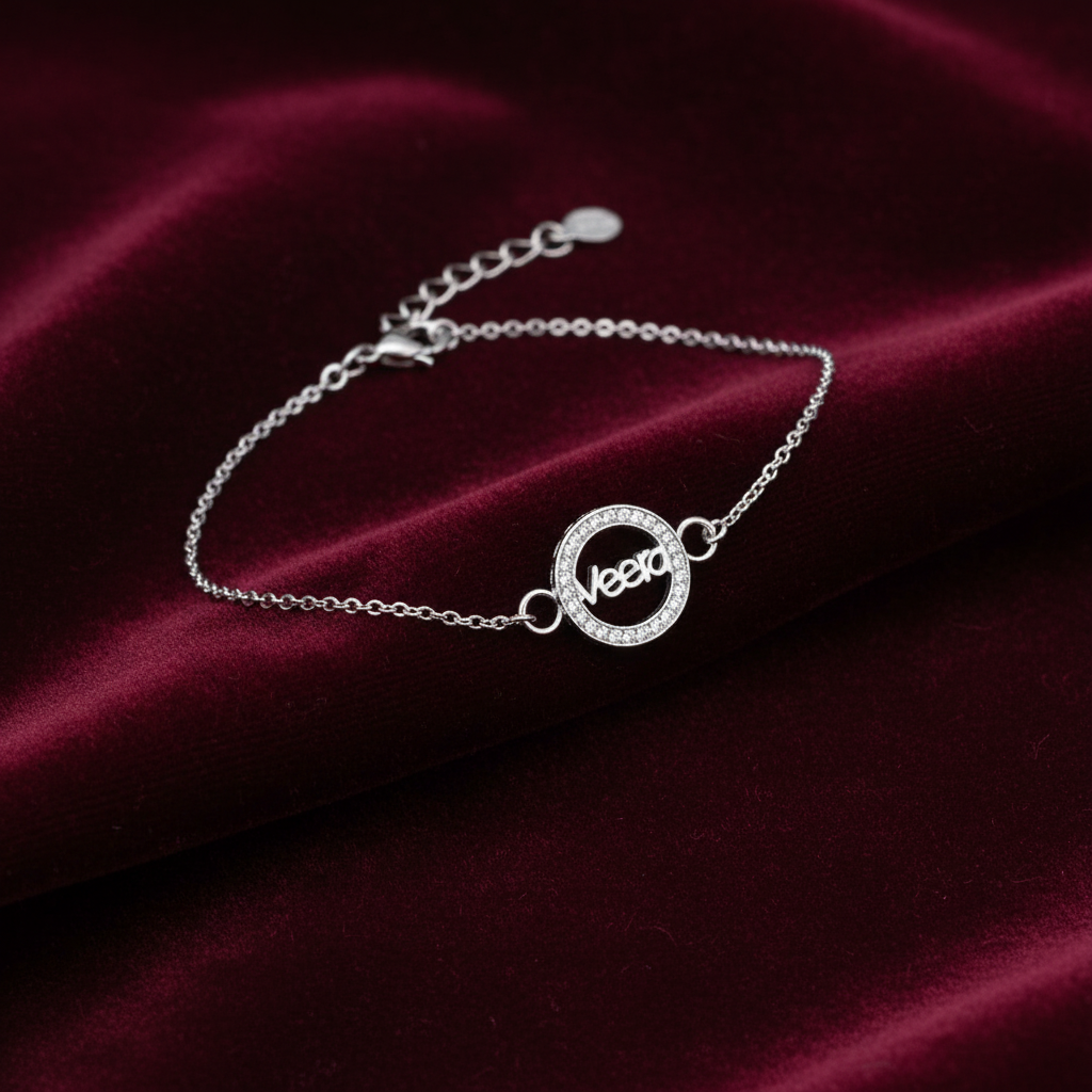 925 Sterling Silver Veera Rakhi | Stone-Studded Chain Rakhi for Raksha Bandhan