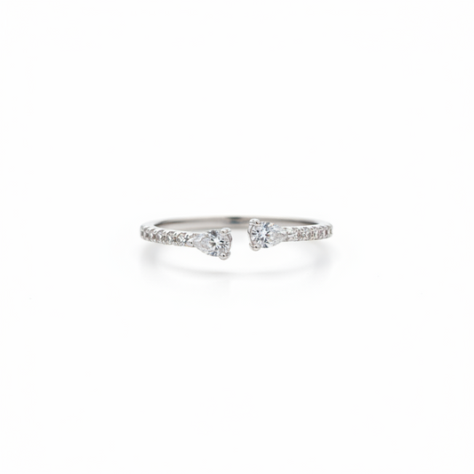 92.5 Sterling Silver Open Adjustable Toi et Moi CZ Finger Ring for Women