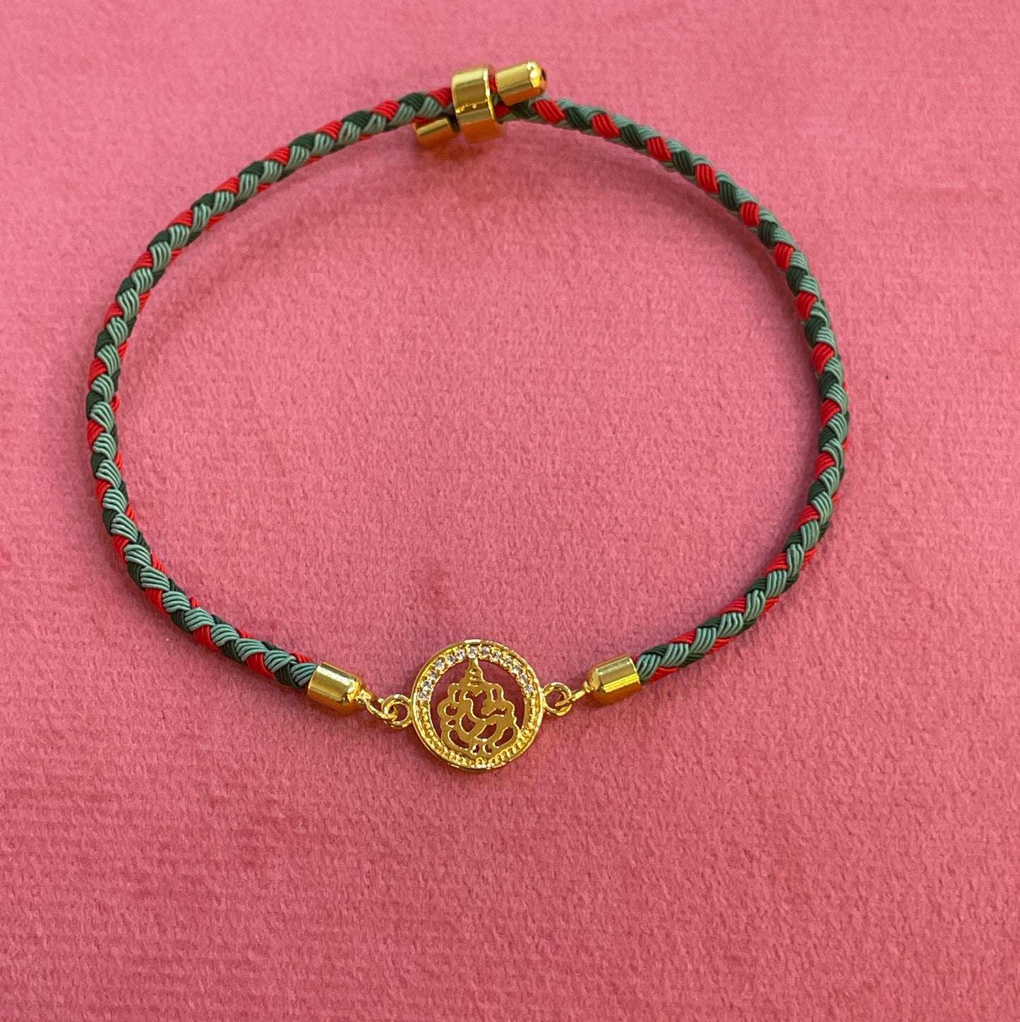 925 Silver Ganesha Rakhi for Brother | Gold Plated CZ Charm with Braided Thread